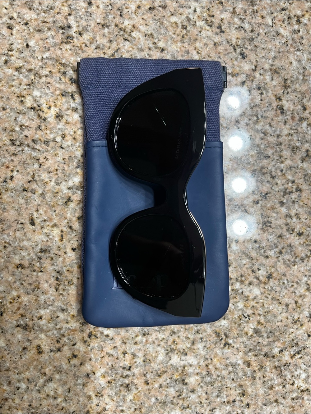 Le Specs Air Heart Black Oversized Cat-Eye Sunglasses with Navy Pouch